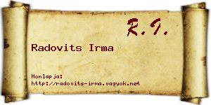 Radovits Irma névjegykártya